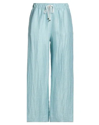Tonet Woman Pants Light Blue Size 14 Linen, Nylon