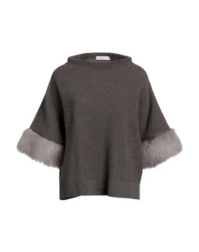 Tonet Woman Turtleneck Lead Size 12 Merino Wool, Cashmere, Silk, Shearling In Gray