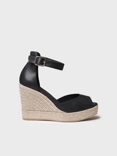 Toni Pons High Wedge Espadrille For Women In Leather - Otile In Black