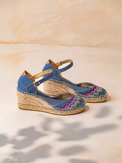 Toni Pons Vegan Wedge Espadrille With Cross-stitch Embroidery