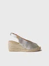 Toni Pons Wedge Espadrilles Peep Toe Style In Silver