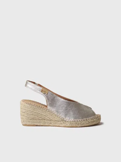 Toni Pons Wedge Espadrilles Peep Toe Style In Silver