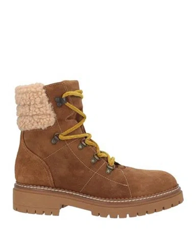 Toni Pons Woman Ankle Boots Camel Size 6 Leather, Synthetic Material In Brown