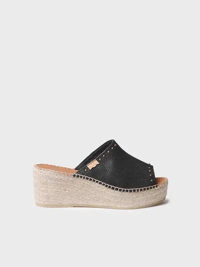 Toni Pons Women's Backless Espadrille In Leather With Wedge And Studs In Black