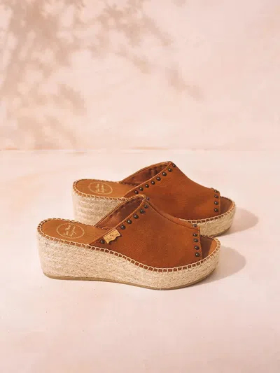 Toni Pons Women's Backless Espadrille In Leather With Wedge And Studs In Brown