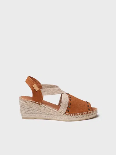 Toni Pons Women's Leather Espadrille With Wedge, Studs, And Elastics In Brown