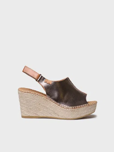 Toni Pons Women's Leather Wedge Espadrille With Velcro Strap | Lugano-p In Gray