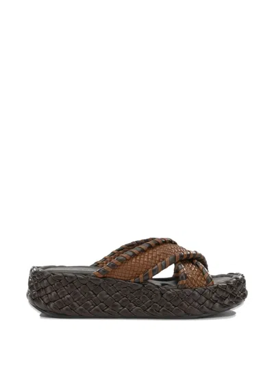 Toni Pons Woven Crossover-strap Slides In Brown