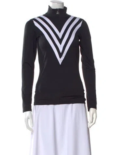 Pre-owned Toni Sailer Striped Mock Neck Top In Black/white