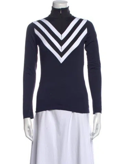 Pre-owned Toni Sailer Striped Mock Neck Top In Blue