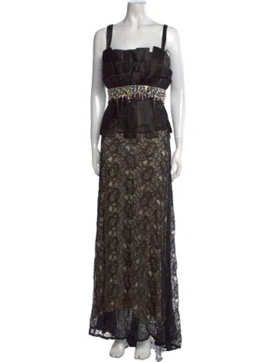 Pre-owned Tony Bowls Evening Floral Print Long Dress In Black