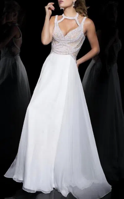 Tony Bowls Evening Gown In White/nude In Multi