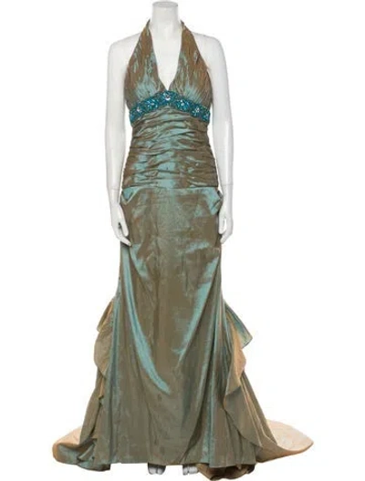 Pre-owned Tony Bowls Evening Printed Long Dress In Green