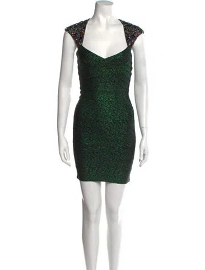 Pre-owned Tony Bowls Evening Printed Mini Dress In Green