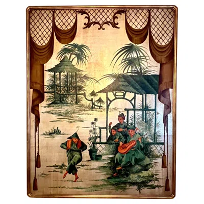 Pre-owned Tony Duquette Chinoiserie Painting In The Style Of  With Gilt Wood Frame In Brown