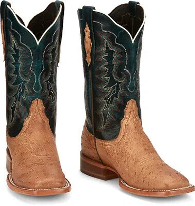 Pre-owned Tony Lama 11in Goat Womens Dark Teal Wildheart Leather Cowboy Boots In Blue