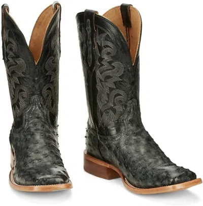 Pre-owned Tony Lama 11in Mens Blackened Blue Moore Fq Ostrich Cowboy Boots