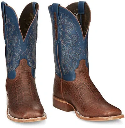Pre-owned Tony Lama 11in Mens Blue Jinglebob Leather Cowboy Boots