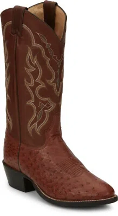 Pre-owned Tony Lama 13in R Toe Mens Cognac Smooth Quill Ostrich Cowboy Boots In Brown
