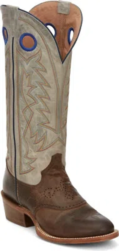 Pre-owned Tony Lama 15in Buckaroo Mens Grey/brown Henley Leather Cowboy Boots