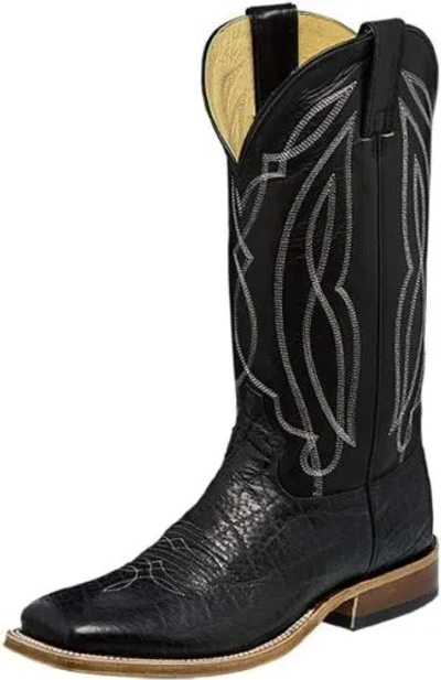 Pre-owned Tony Lama Boot Company Men's Flat Black Cow W/black Ranch Top Boots