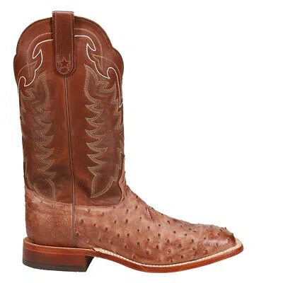 Pre-owned Tony Lama Chocolate Vintage Ostrich Square Toe Cowboy Mens Brown Casual Boots E