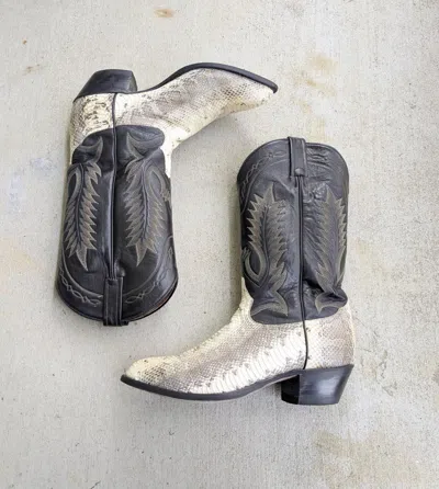 Pre-owned Tony Lama Cowboy Boots Snakeskin Black 9 D Leather Python In White