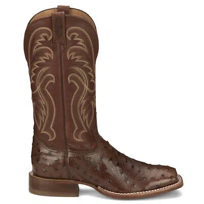 Pre-owned Tony Lama Jacinto Ostrich Square Toe Cowboy Mens Brown Casual Boots Ep8268