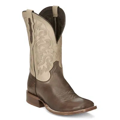Pre-owned Tony Lama Jinglebob 11" Wide Square Toe Men's Boot In Brown/white