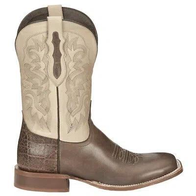 Pre-owned Tony Lama Jinglebob Embroidered Square Toe Cowboy Mens Beige, Brown Casual Boot