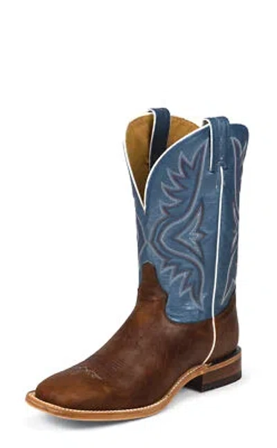 Pre-owned Tony Lama Justin 11in Mens Blue/cimarron Avett Leather Cowboy Boots