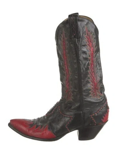 Pre-owned Tony Lama Leather Animal Print Western Boots In Black