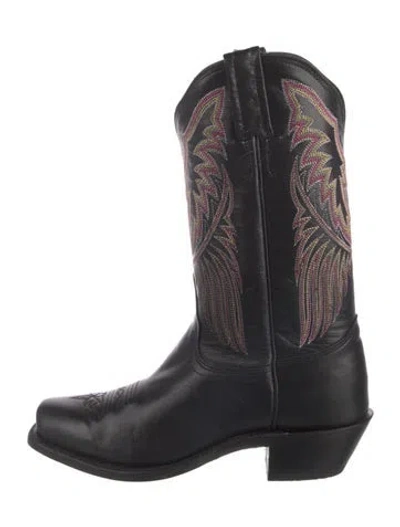 Pre-owned Tony Lama Leather Patterned Western Boots In Black