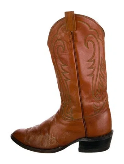 Pre-owned Tony Lama Leather Patterned Western Boots In Brown
