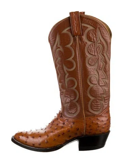 Pre-owned Tony Lama Leather Patterned Western Boots In Neutrals
