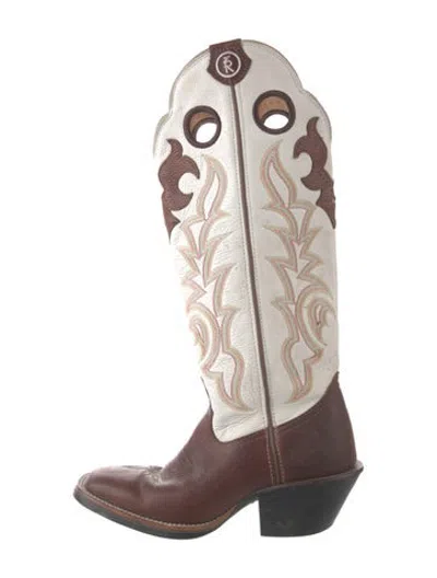 Pre-owned Tony Lama Leather Patterned Western Boots In White