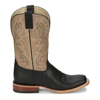 Pre-owned Tony Lama Luciano Wide Square Toe Cowboy Mens Black Casual Boots Tl3032