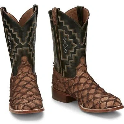 Pre-owned Tony Lama Men's 6082 Leviathan 11" Brown Square Toe Stockman Heel Western Boots In Chocolate (brown)