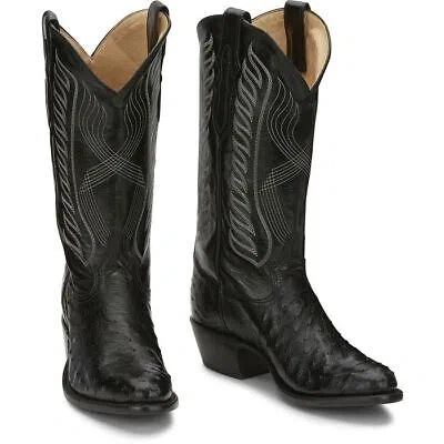 Pre-owned Tony Lama Men's 8255 Mccandles 13" Black Full Quill Round Toe Western Boots