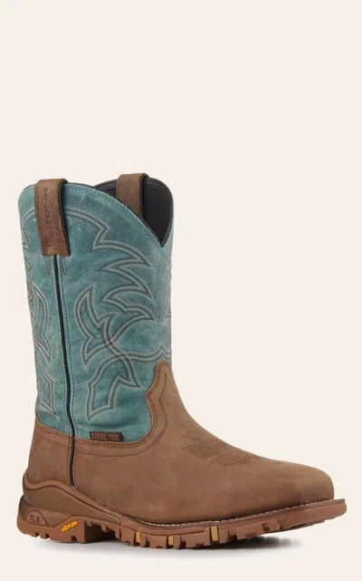 Tony Lama Men's Ash Gray And Mineral Blue Wide Square Steel Toe Work Boot