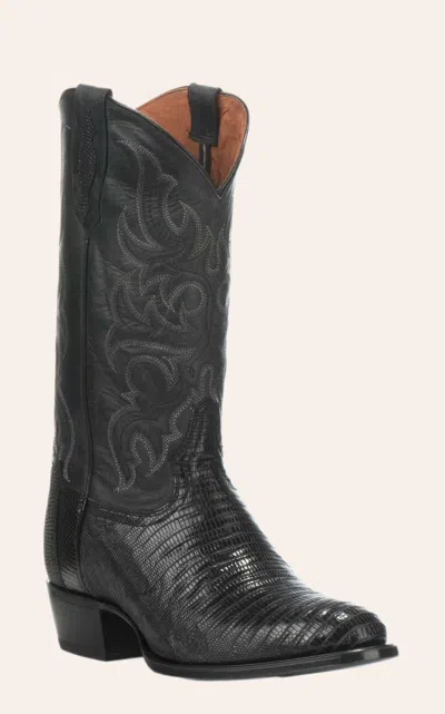 Tony Lama Men's Black Lizard R-toe Exotic Cowboy Boots