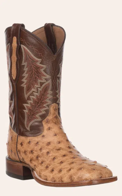 Tony Lama Men's Bourbon And Saddle Tan Full Quill Ostrich Wide Square Toe Exotic Cowboy Boot In Brown