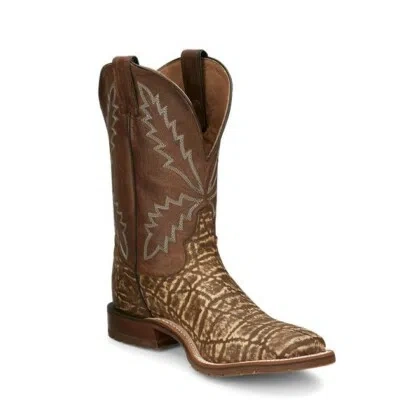 Pre-owned Tony Lama Men's Bowie Taupe Brown Elephant Print Leather Boots Xt5103