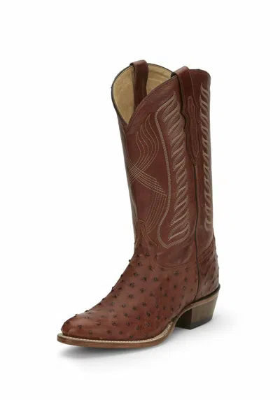 Pre-owned Tony Lama Men's Brandy Hermoso Full Quill Ostrich Cowboy Boots Round Toe 8257 In Brown