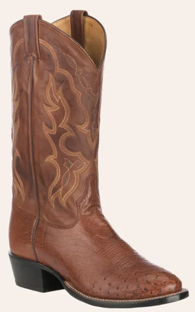 Tony Lama Men's Brown Brandy And Tan Smooth Ostrich Round Toe Exotic Cowboy Boots