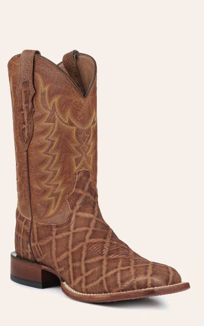 Tony Lama Men's Cigar Vintage Elephant And Brown Wide Square Toe Exotic Cowboy Boots