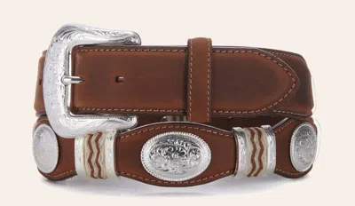 Tony Lama Men's Cutting Champ Bark Concho Scalloped Western Belt In Brown