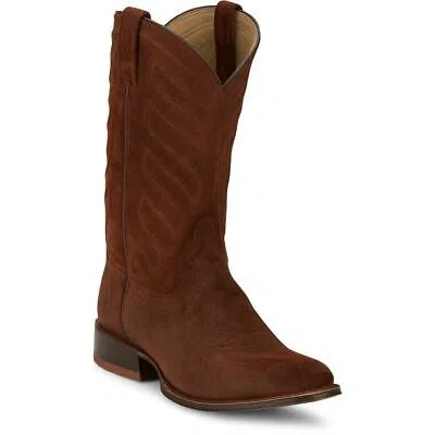 Pre-owned Tony Lama Men's Dr3040 Amado 12" Suede Cognac Round Toe Western Boot In Cognac (brown)