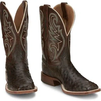 Pre-owned Tony Lama Men's Ep6098 Foster 11" Brown Full Quill Ostrich Sq Toe Western Boots In Sienna (brown)