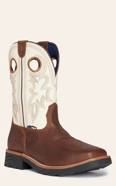 Tony Lama Men's Fireball Brown And White Waterproof Wide Square Composite Toe Work Boots